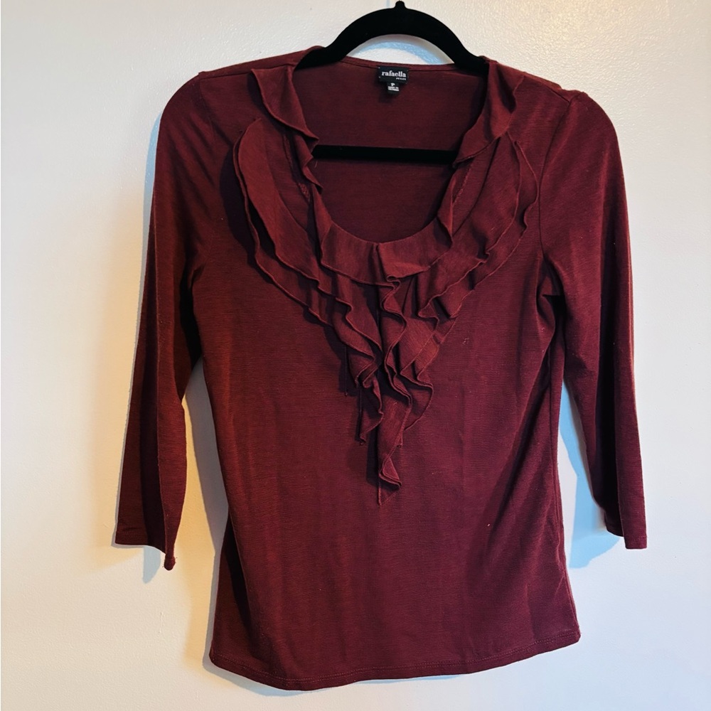 Rafaella fall top with ruffles along the neckline size petite, which is like a
